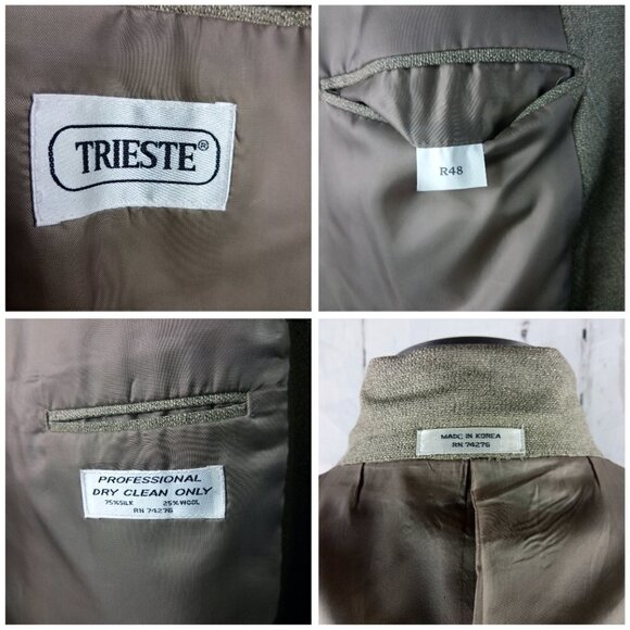 Trieste 48R 3 Button Olive Hopsack Suit Blazer Sport Coat - Picture 8 of 10